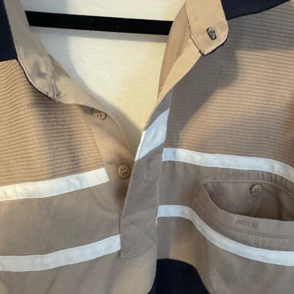 Classic Men's Striped Polo Shirt - Tan, Navy, and White. Versatile! Like new! - Picture 8 of 10